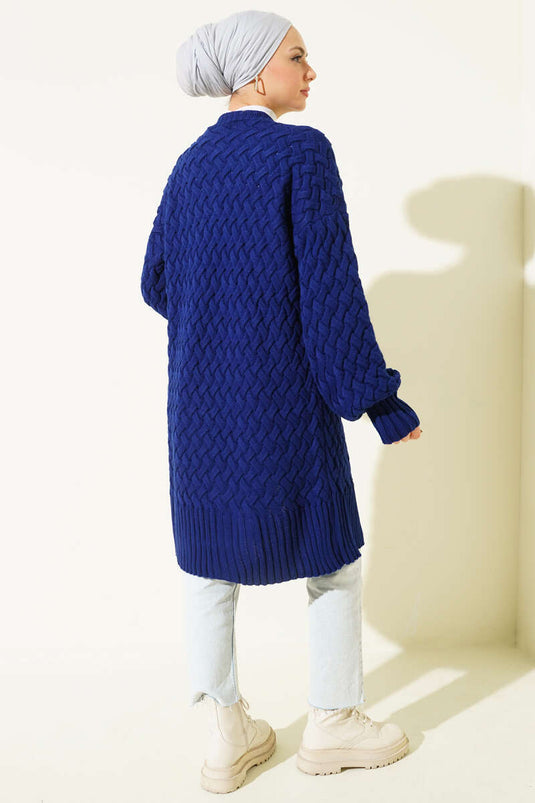 Navy Strickjacke Mit Korbgeflechtmuster