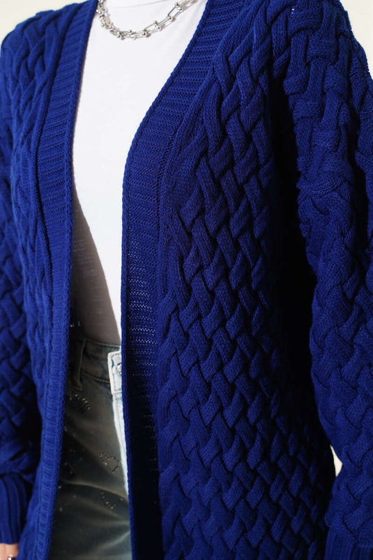 Navy Strickjacke Mit Korbgeflechtmuster