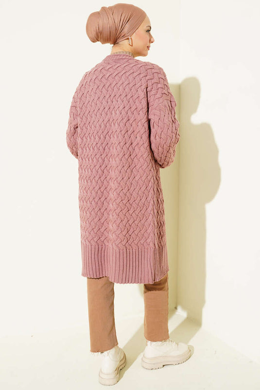 سترة محبوكة من الصوف بلون بودرة