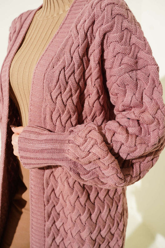 Cardigan tricoté en maille panier couleur poudre