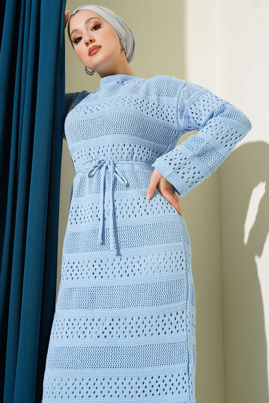 Robe en tricot à motif ajouré bleu bébé