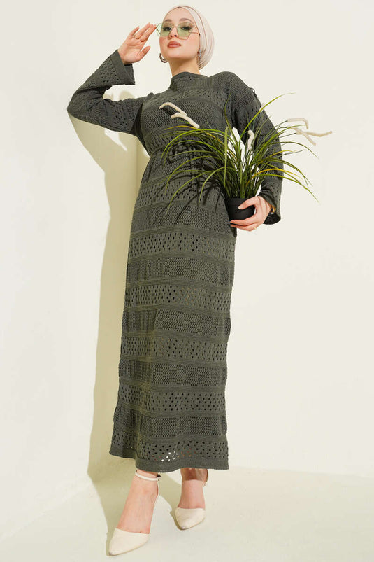 Robe en tricot à motif ajouré kaki