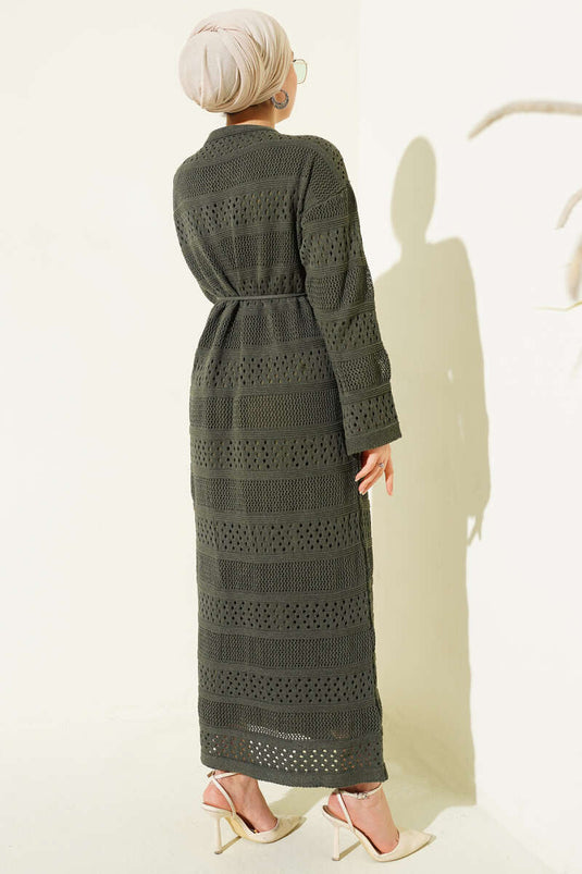 Robe en tricot à motif ajouré kaki