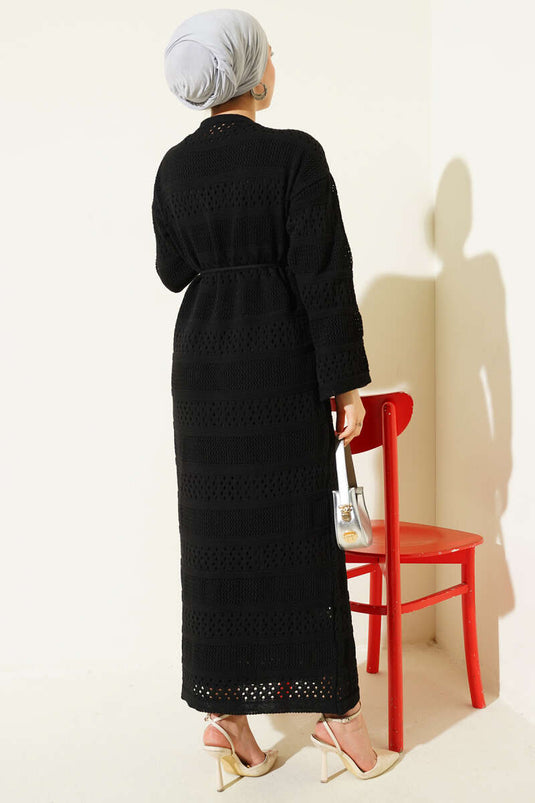 Robe en tricot à motif ajouré en bande noire