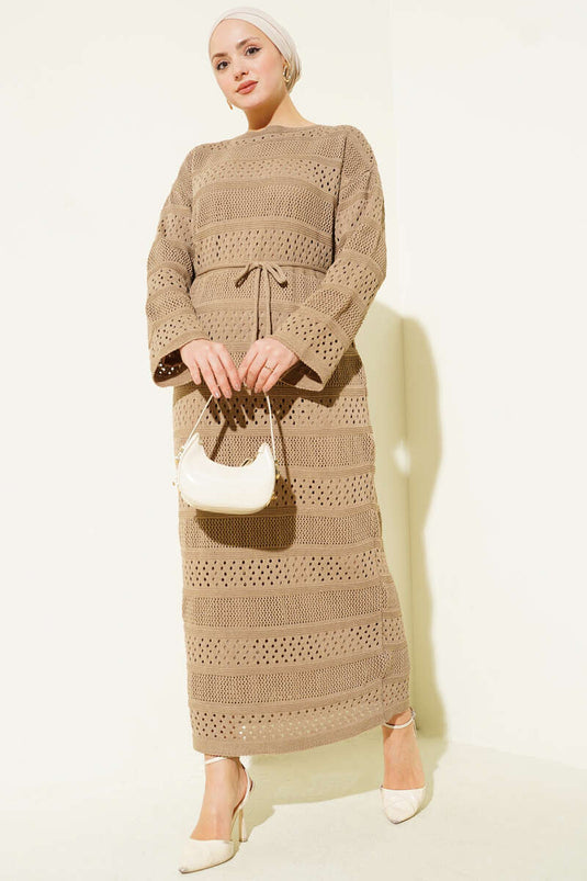 Band ajour patroon gebreide jurk vison