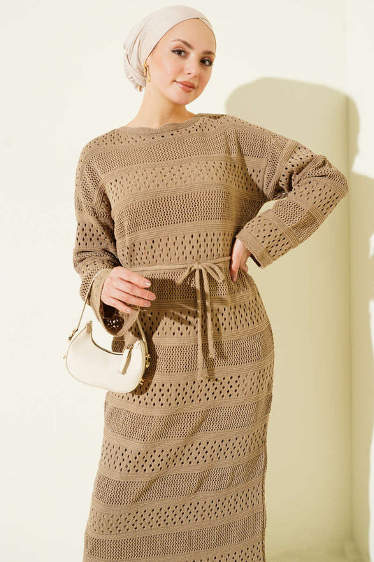 Band ajour patroon gebreide jurk vison