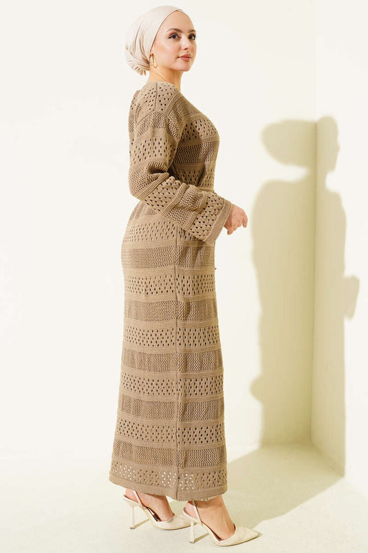 Band ajour patroon gebreide jurk vison