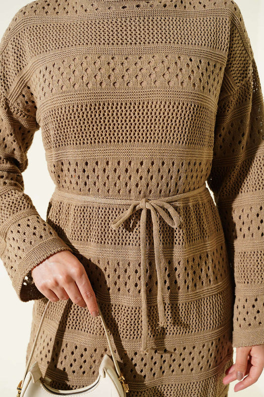 Band ajour patroon gebreide jurk vison