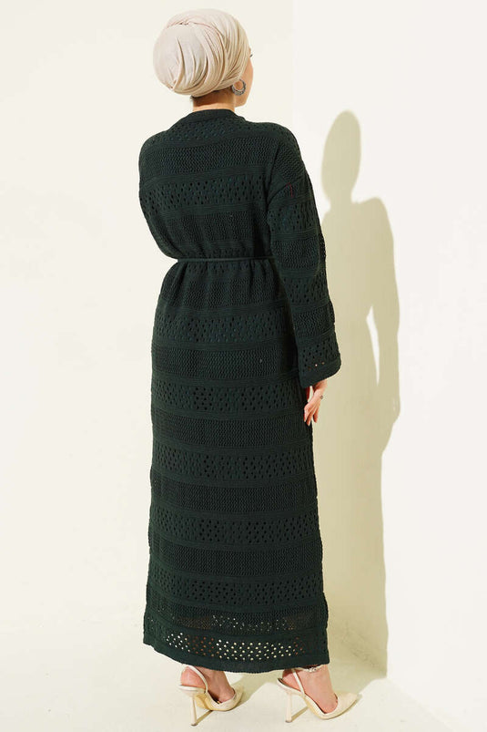 Striped Lace Pattern Knit Dress Emerald Green