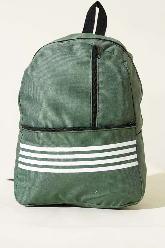 Sac à dos vert à rayures avec fermeture éclair