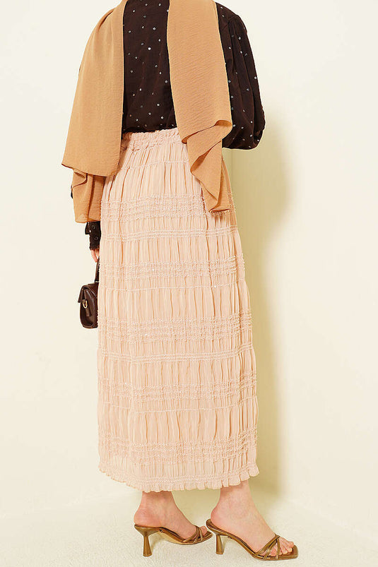 Chiffonrock mit Pailletten und gerafftem Band, Beige