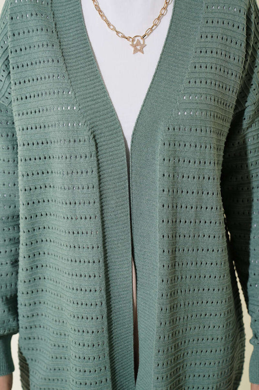 Tricot ajour vest met opengewerkte strepen, olijfgroen