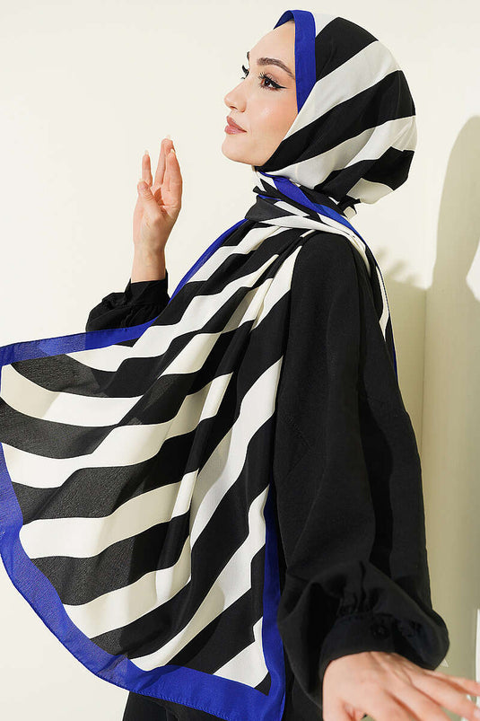 Foulard en soie de Médine à motif rayé bleu saphir