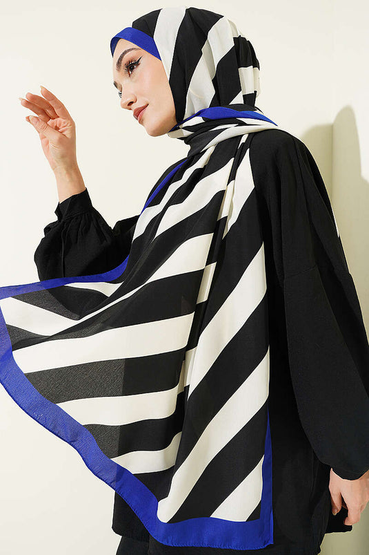Foulard en soie de Médine à motif rayé bleu saphir