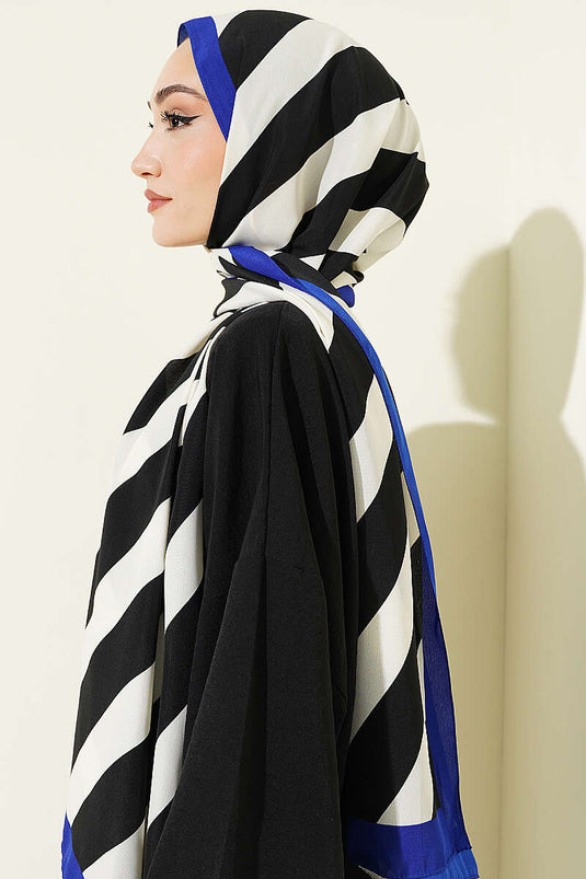 Foulard en soie de Médine à motif rayé bleu saphir