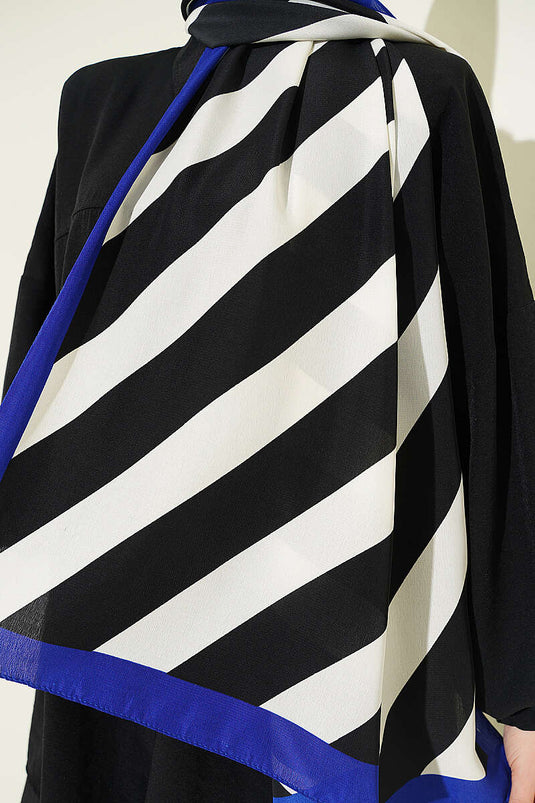 Foulard en soie de Médine à motif rayé bleu saphir