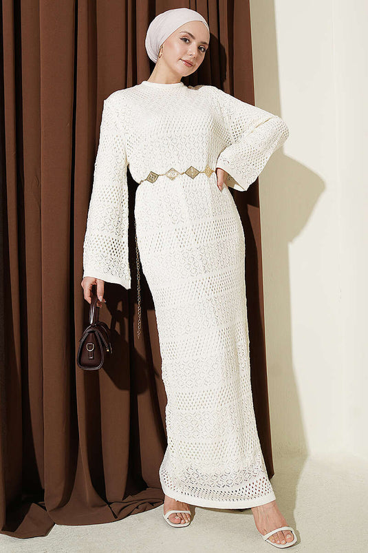 Gestreept Gebreid Jurk Ecru