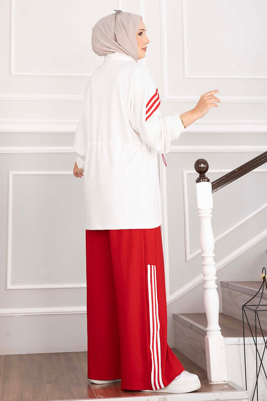Ecru Striped Zippered Sports Set