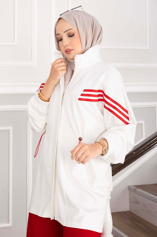 Ecru Striped Zippered Sports Set