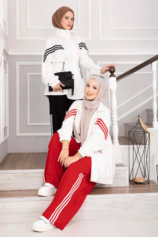 Ecru Striped Zippered Sports Set