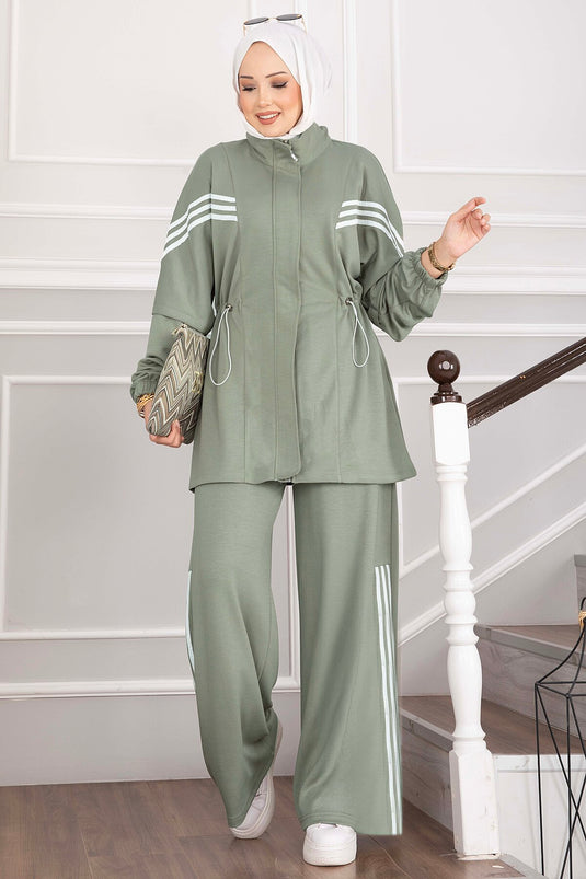 Haki Striped Zippered Sports Set