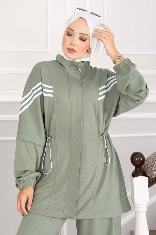 Haki Striped Zippered Sports Set
