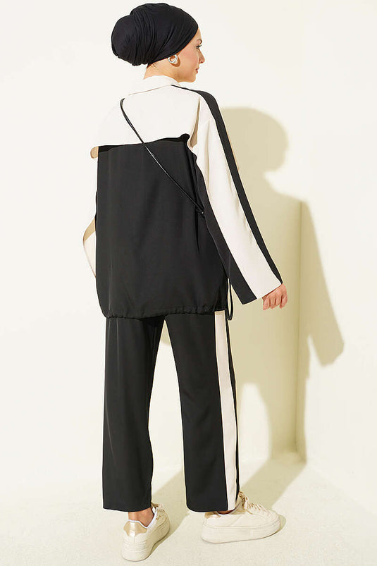 Ensemble Deux Pièces Zippé À Rayures Noire