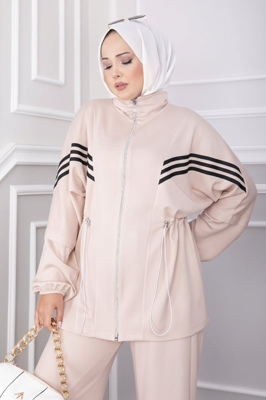 Ensemble De Sport Zippé À Rayures Et Ornements