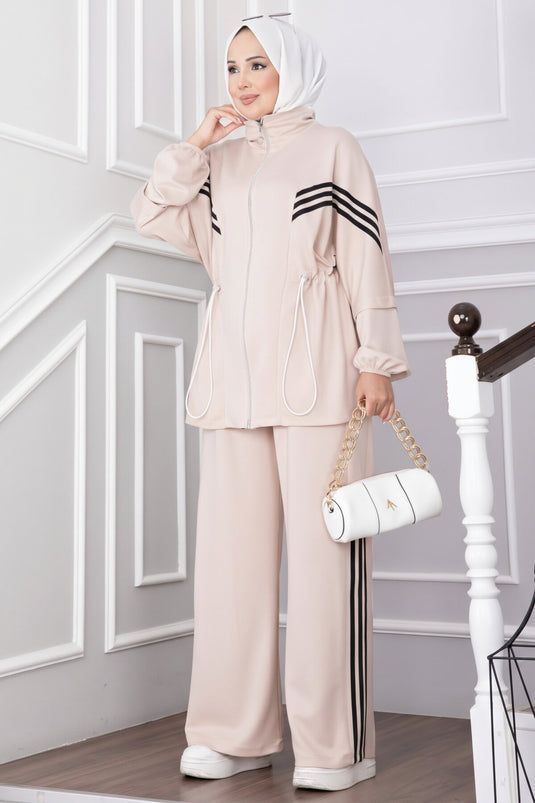 Ensemble De Sport Zippé À Rayures Et Ornements