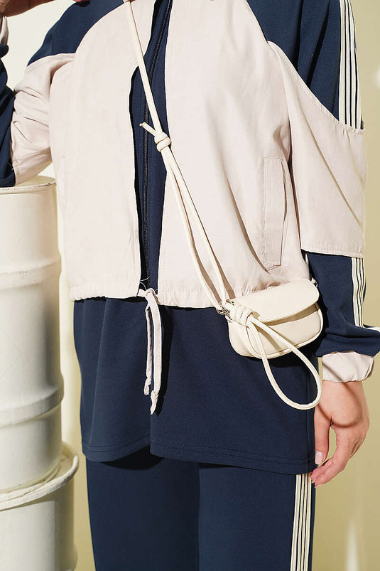Navy Blue Striped Knit Two-Piece Set