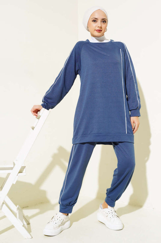 Striped Detail Two-Piece Tunic Set Indigo