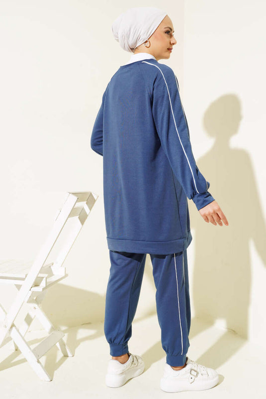 Striped Detail Two-Piece Tunic Set Indigo