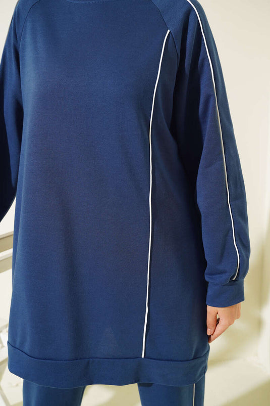 Striped Detail Two-Piece Tunic Set Indigo