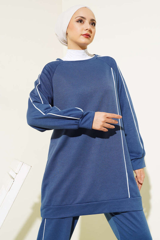 Striped Detail Two-Piece Tunic Set Indigo