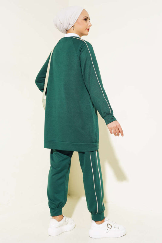 Striped Detail Two-Piece Tunic Set Emerald