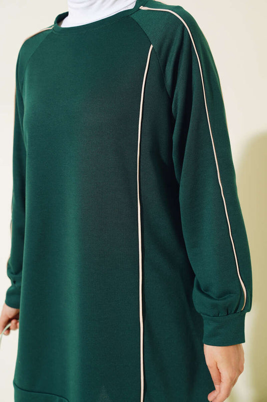 Striped Detail Two-Piece Tunic Set Emerald