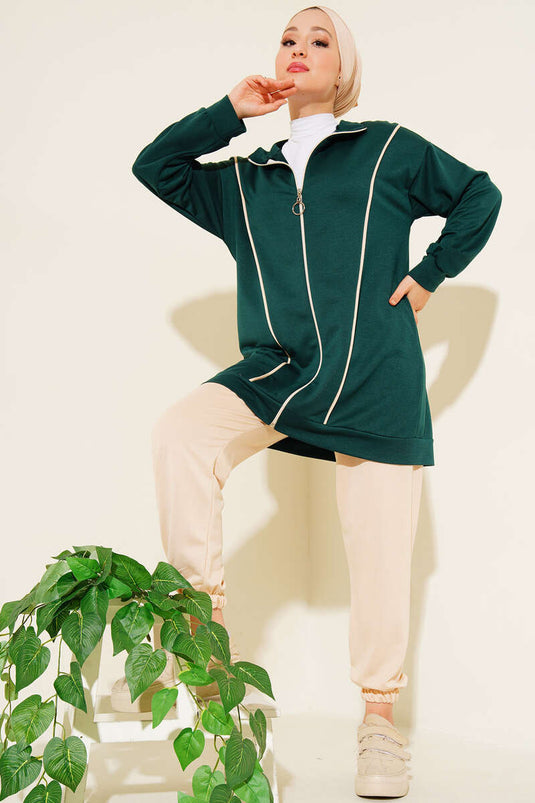 Gestreifter Doppelanzug in Smaragdgrün