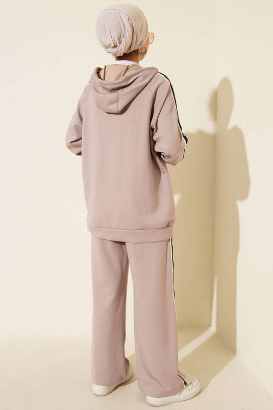 Zweiteiliges Set mit Streifenmuster und Kapuze, Stein