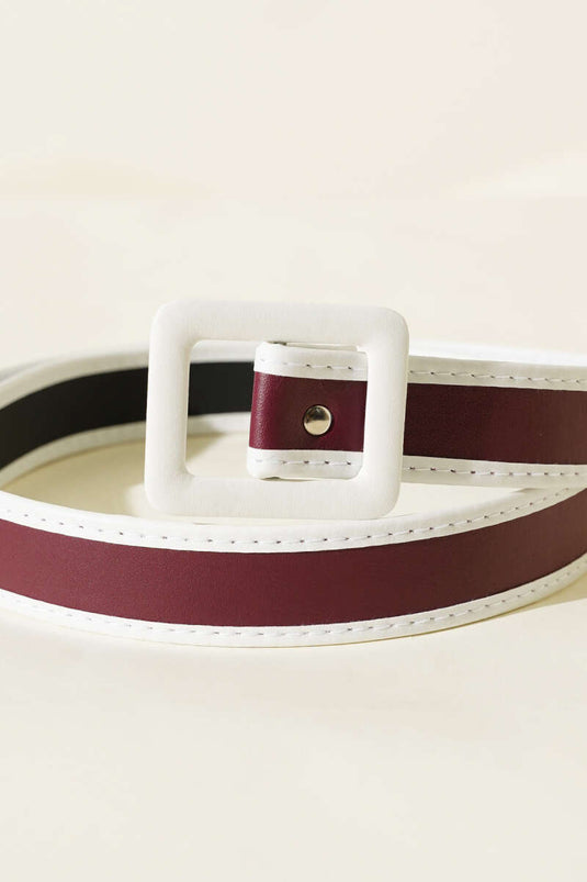 حزام مخطط بتفاصيل دقيقة، لون عنابي