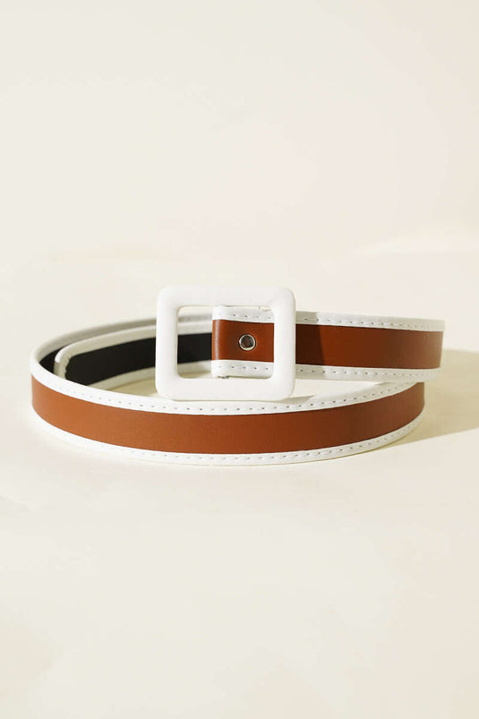 حزام بتفاصيل مخططة، لون بني فاتح