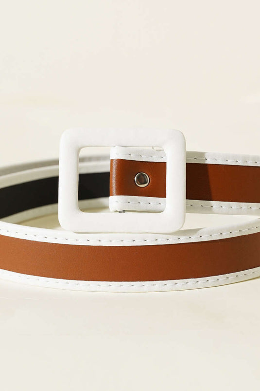 حزام بتفاصيل مخططة، لون بني فاتح