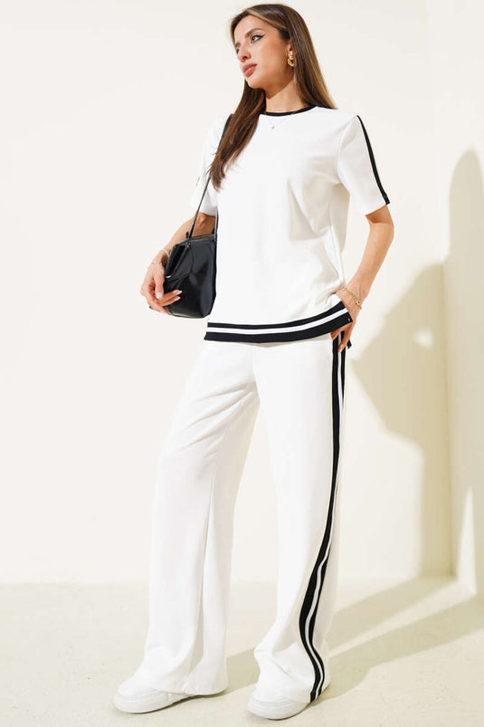 Ensemble deux pièces blanc ottoman à manches courtes et rayures