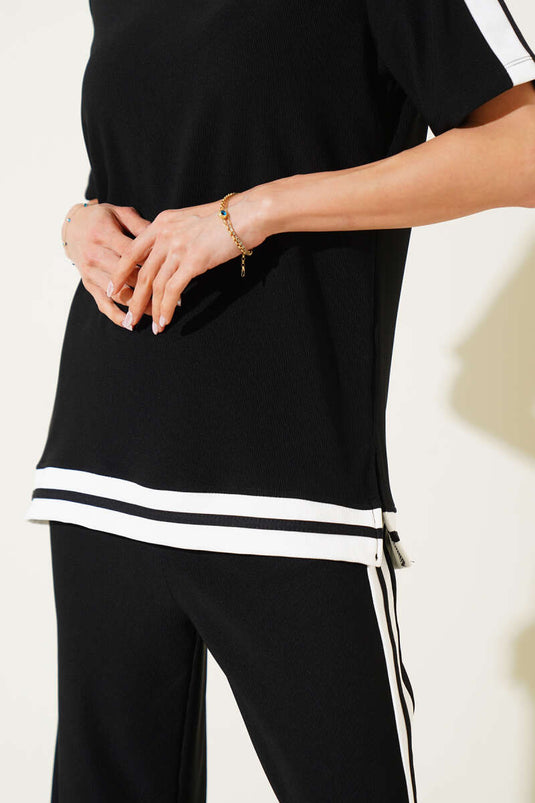 Ensemble deux pièces ottoman noir à rayures et manches courtes