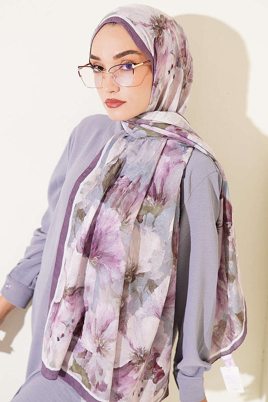 Écharpe En Bambou À Rayures Et Fleurs, Couleur Violet Foncé