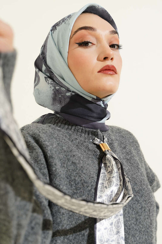 Şerit Geçişli Desen Detaylı Eşarp Antrasit