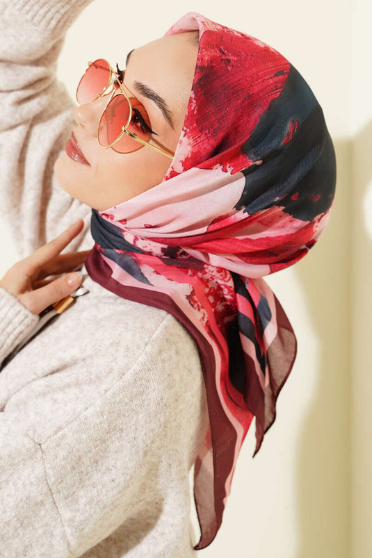 Şerit Geçişli Desen Detaylı Eşarp Bordo