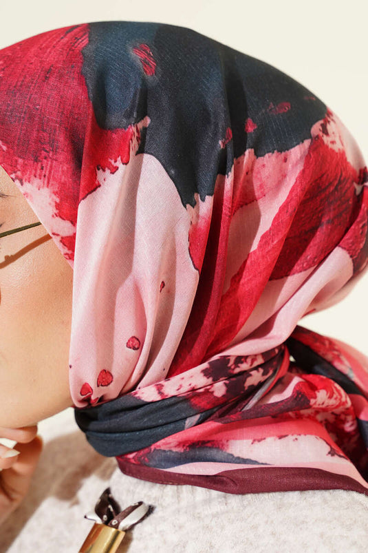 Şerit Geçişli Desen Detaylı Eşarp Bordo