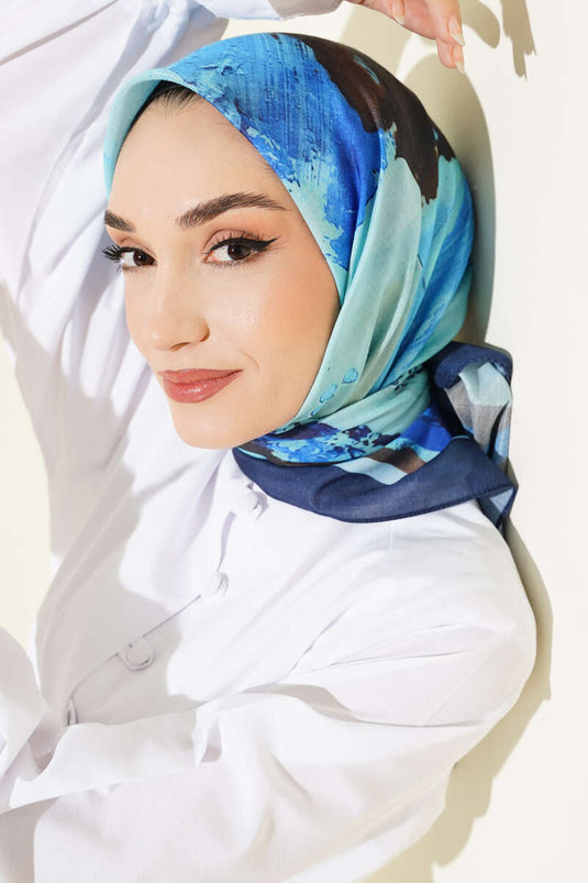 Şerit Geçişli Desen Detaylı Eşarp Saks