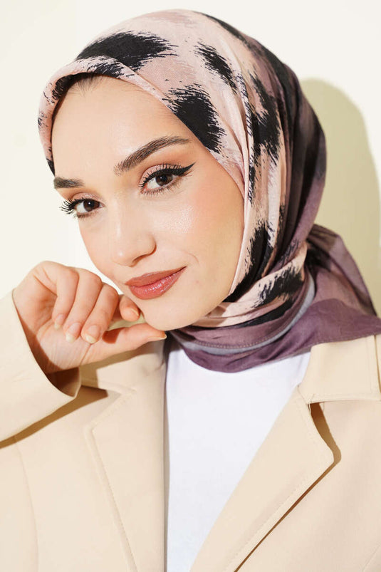 Şerit Geçişli Desenli Bambu Eşarp Soft Kahve