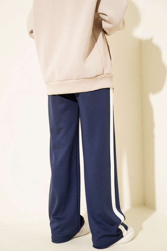 Navy Blue Pants with Ribbon Detail and Drawstring
